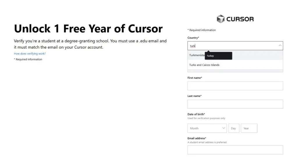 Cursor öğrenci satın alma ekranı